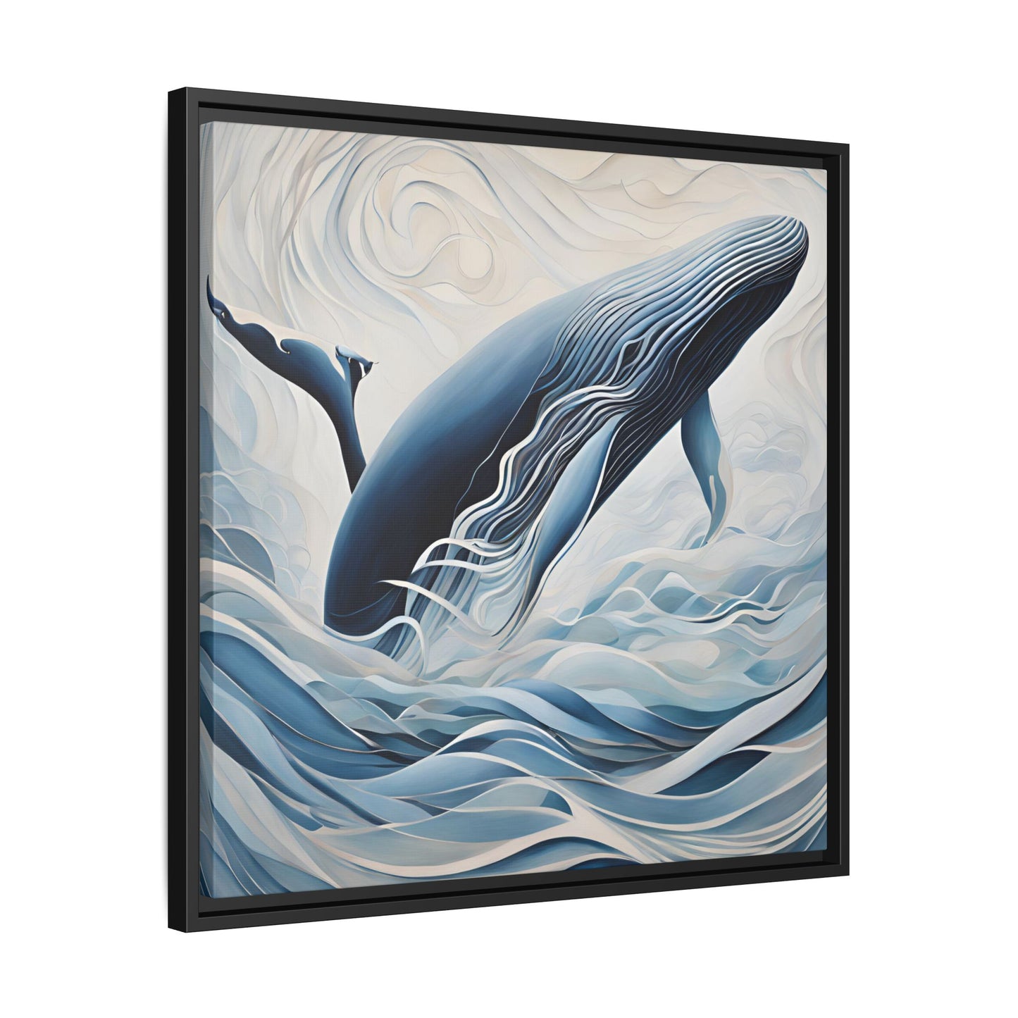 Modern Abstract Whale Wave Design Unique Framed Canvas Wall Art Ocean Beach Gift Nature Lover Gift Underwater Sea Lover Gift 3 frame colors