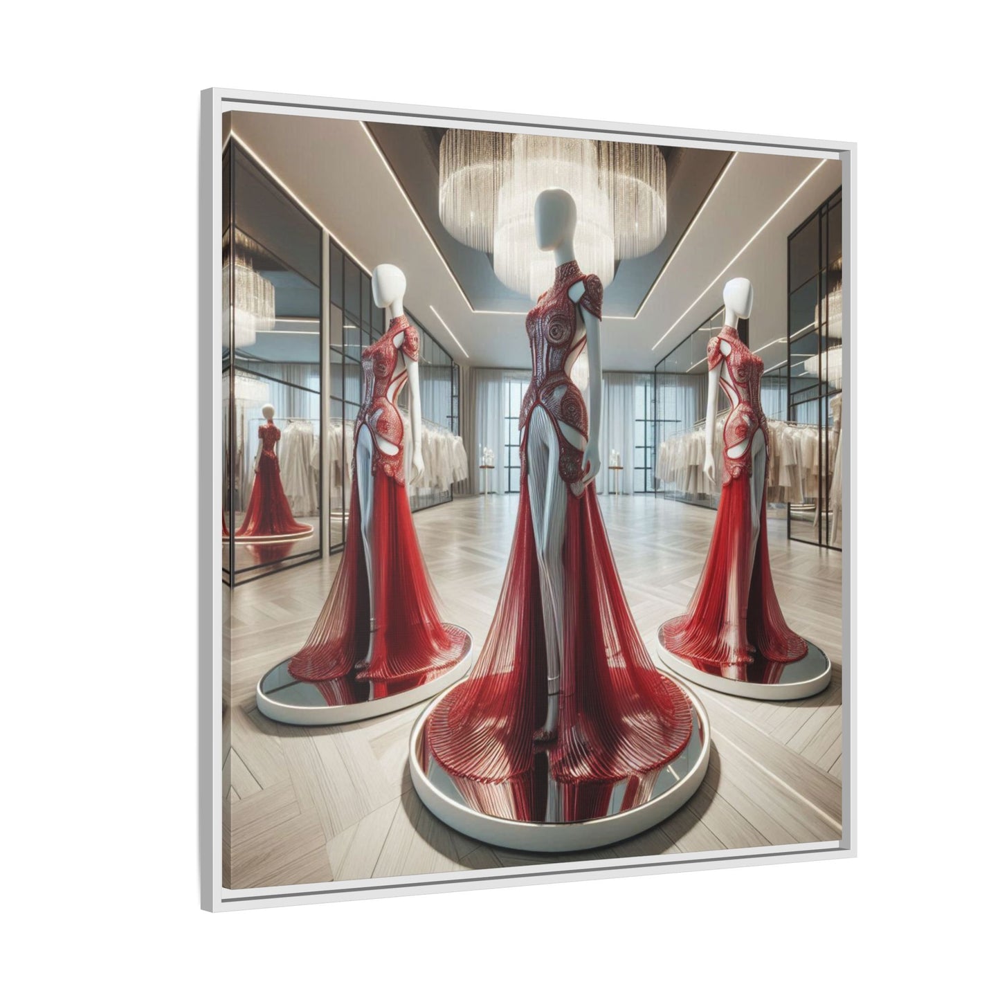Futuristic Bodycon Runway Dress Framed Canvas Print Wall Art Unique Fashion Designer Style Haute Couture Fashionista Gift 3 Frame Colors