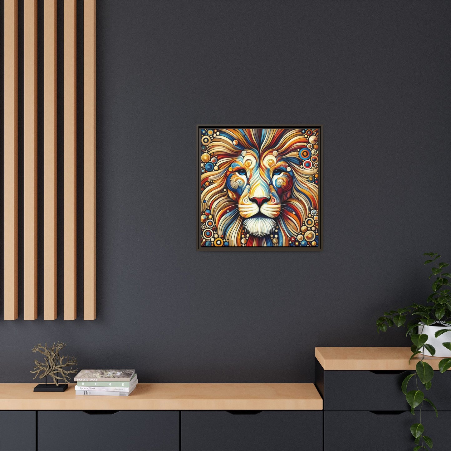 Modern Lion Print Abstract Design Unique Framed Canvas Print King of Jungle Wall Art Animal Lover Gift Nature Lover Decor 3 frame colors
