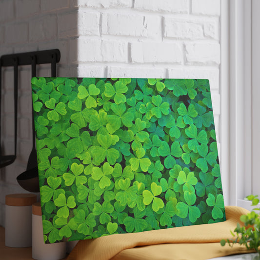 Kitchen Decor Glass Cutting Board Serving Tray with Four Leaf Clover Design Cutting Board Gift for Vegan Home Cook Charcuterie Board