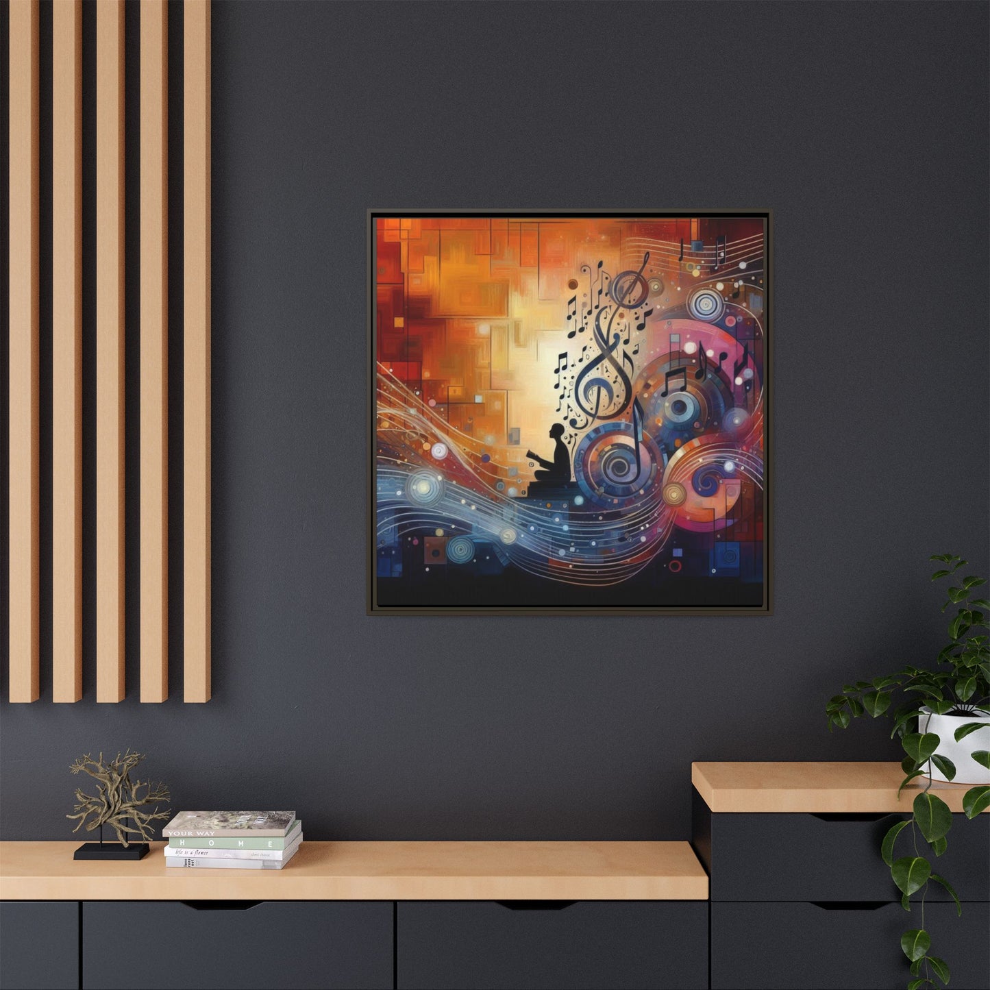 Modern Music-Themed Print Abstract Design Unique Framed Canvas Print Treble Clef Note Wall Art Music Lover Gift Decor 3 frame colors