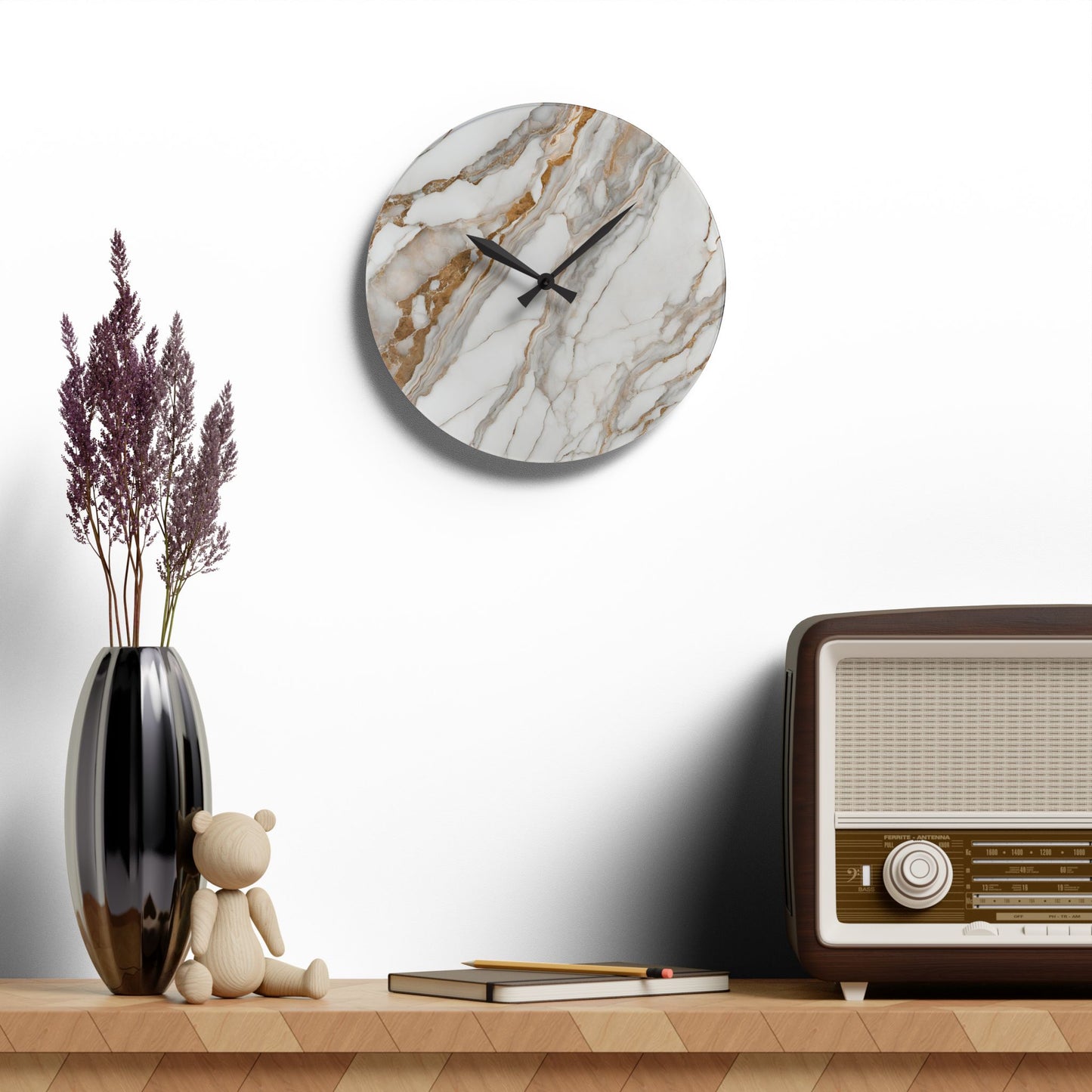 Acrylic Stone-Look Calacatta Quartz-Inspired Unique Design Acrylic Wall Clock Agate Crystal Lover Gemologist Gift Nature Lover Rock Gift