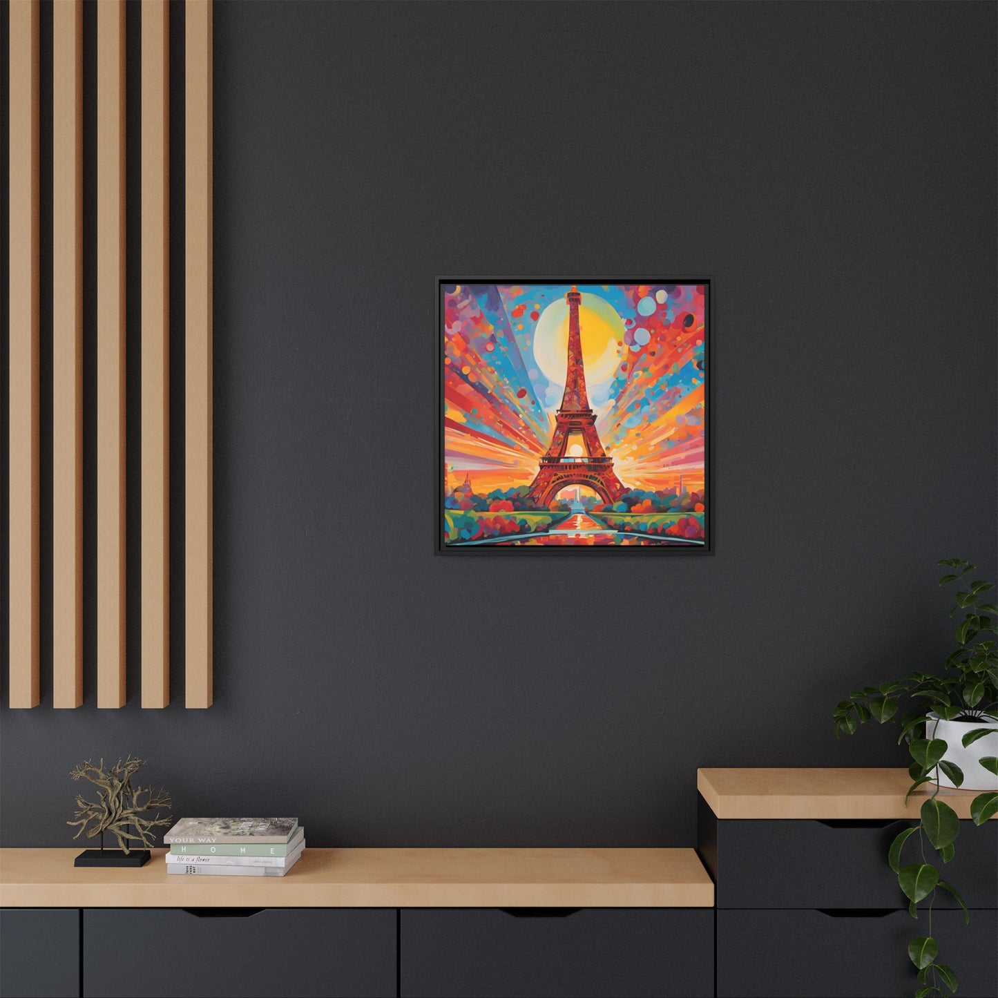 Modern Abstract Eiffel Tower Design Unique Framed Colorful Canvas Landscape Wall Art Paris France Gift Nature Lover Gift 3 frame colors
