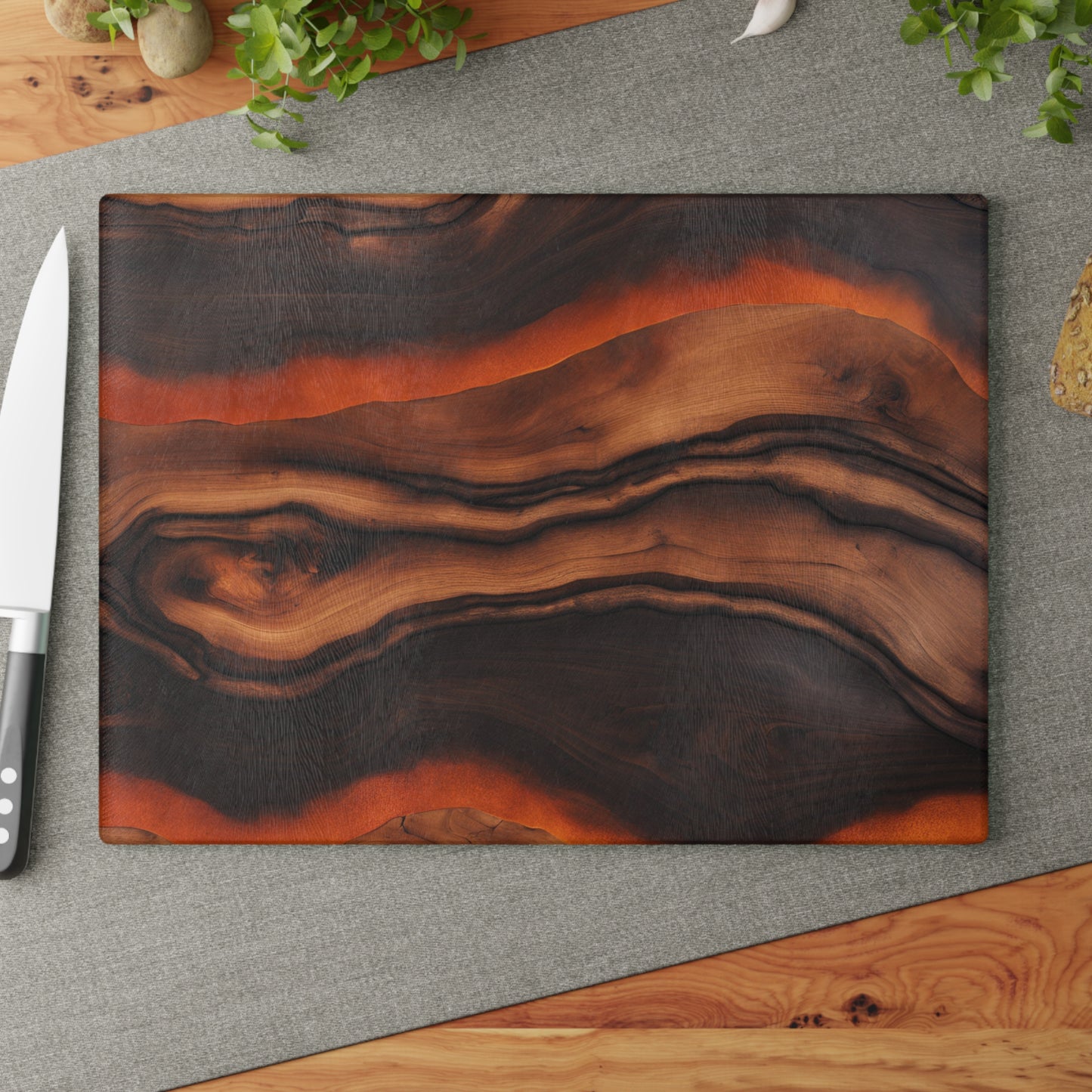 Kitchen Decor Glass Wood-look Image Nature Lover Cutting Board Serving Tray Home Cook Gift Colorful Glass Charcuterie Board