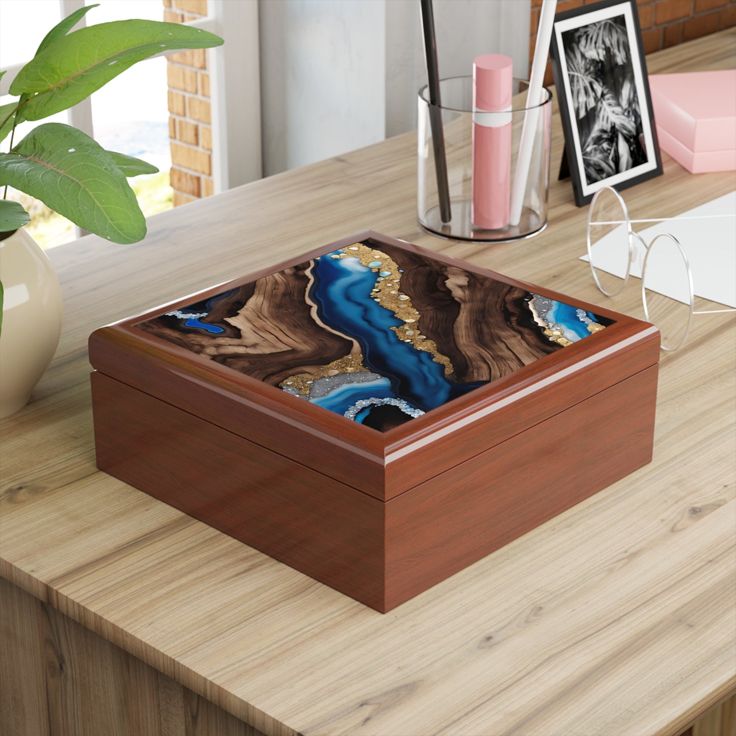 Unique Art Print Design Jewelry Box Trinket Box Bedroom Dresser Decor Vanity Gift Box - 3 colors to choose from
