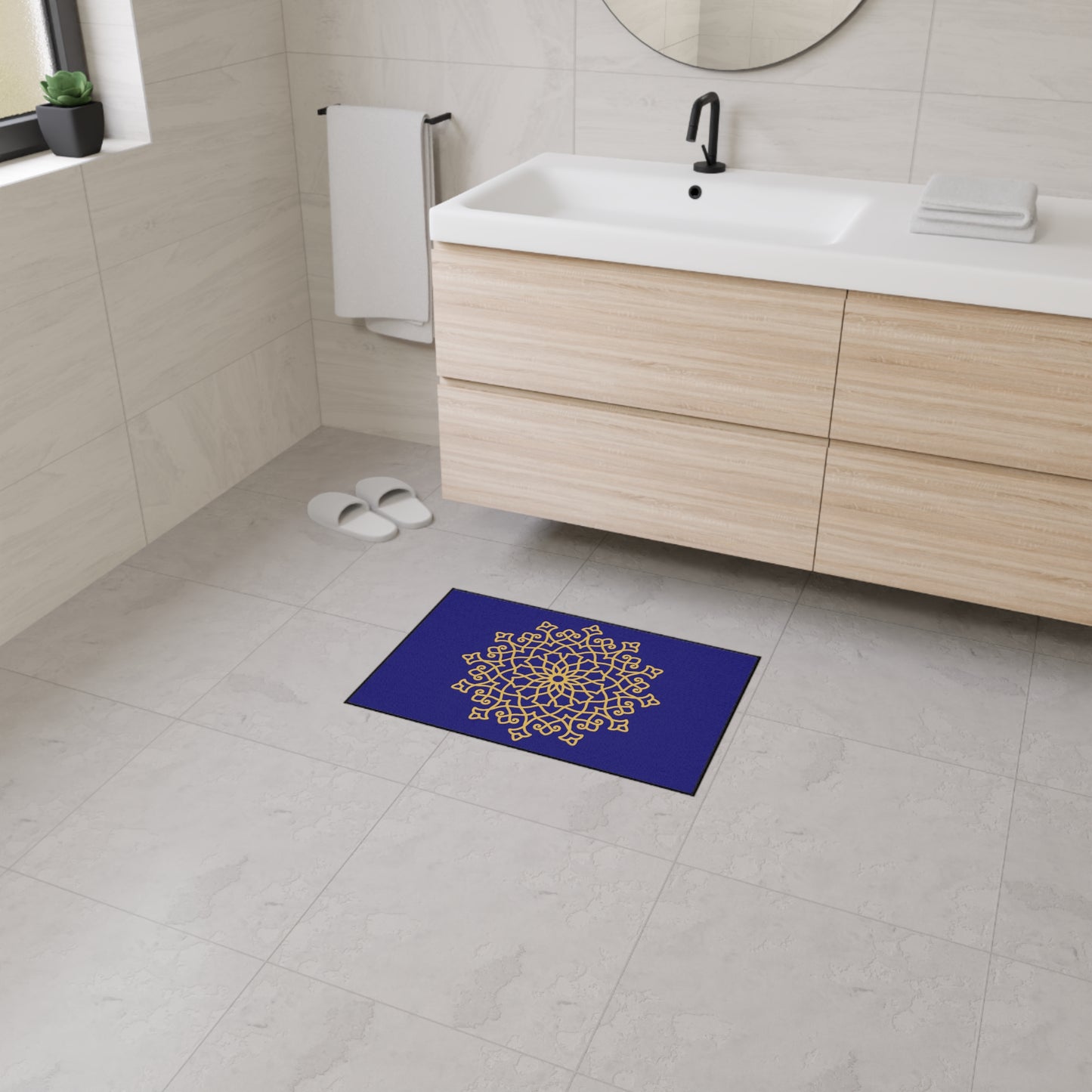 Decorative Heavy Duty Non-Slip Floor Mat Stylish Design Perfect for Entryway Kitchen Décor Blue Floral Geometric Design Rug Bathroom Mat