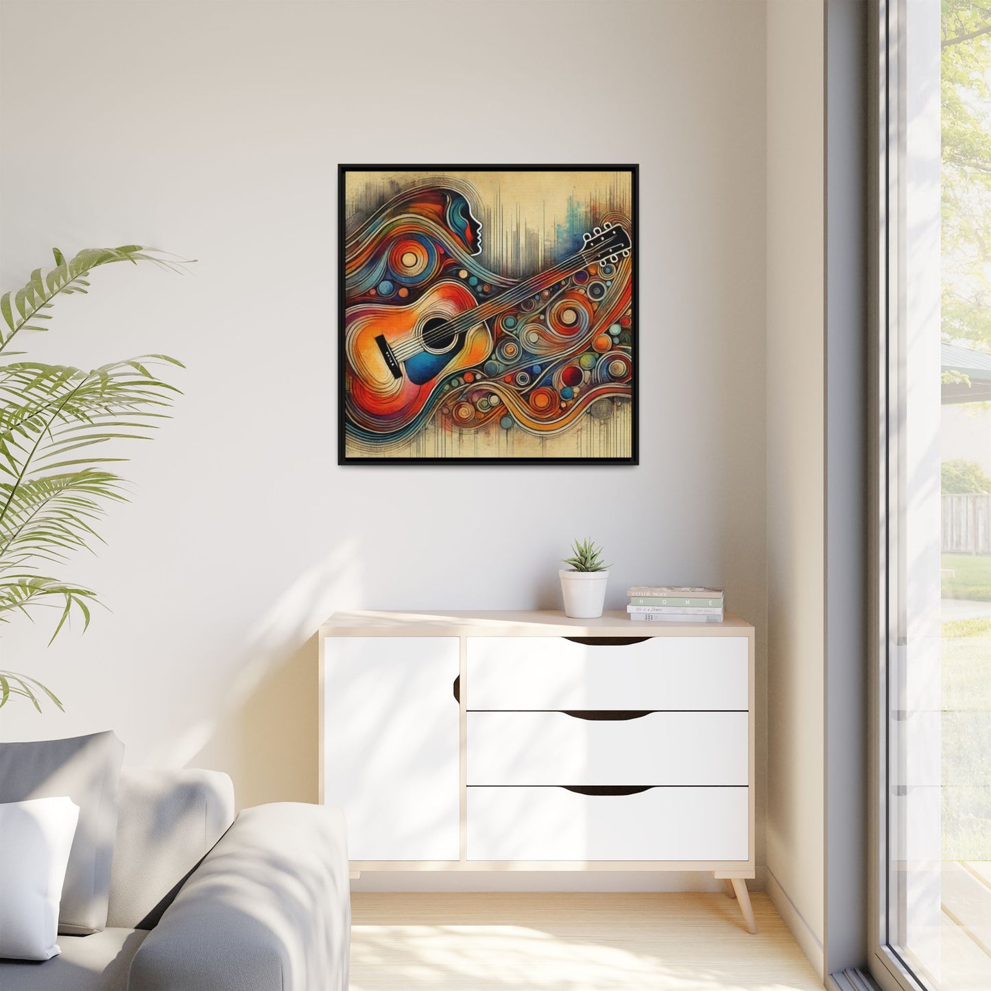 Modern Music-Themed Print Abstract Design Unique Framed Canvas Print Guitar Wall Art Music Lover Gift Decor 3 frame colors