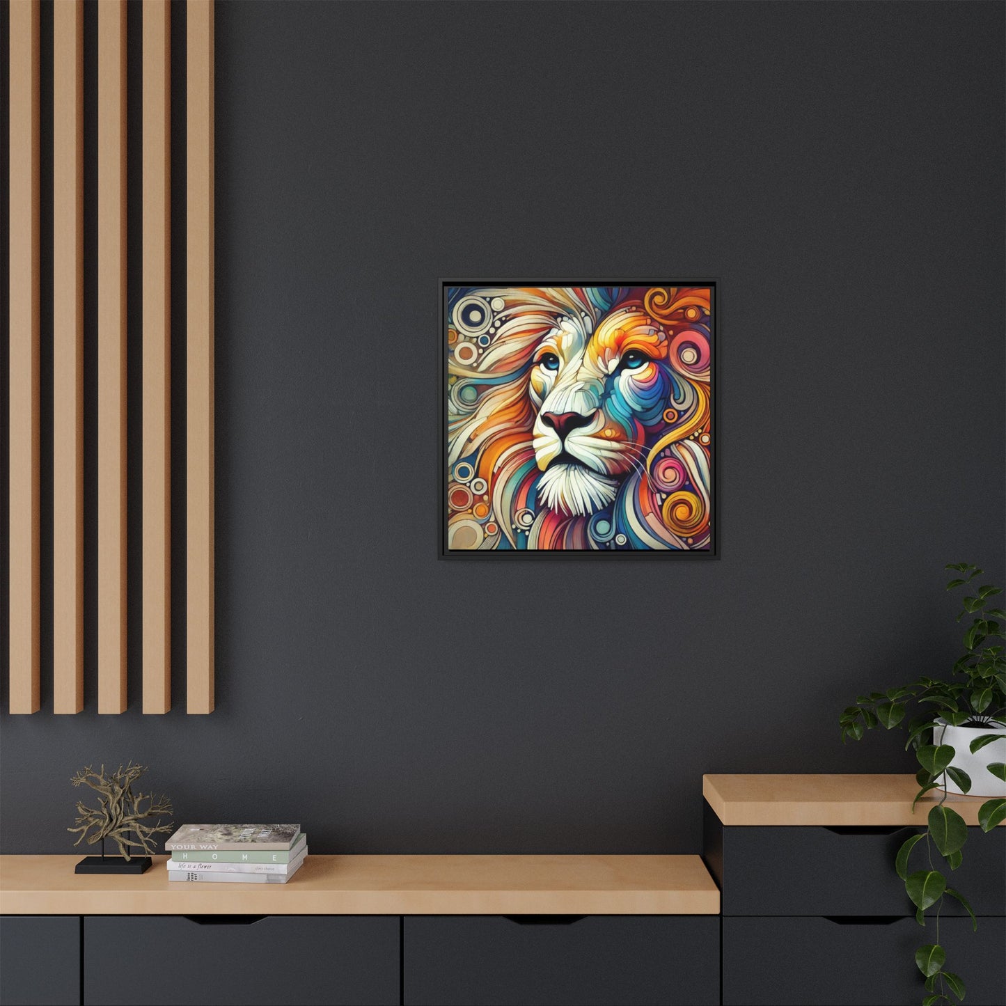 Modern Lion Print Abstract Design Unique Framed Canvas Print King of Jungle Wall Art Animal Lover Gift Nature Lover Decor 3 frame colors