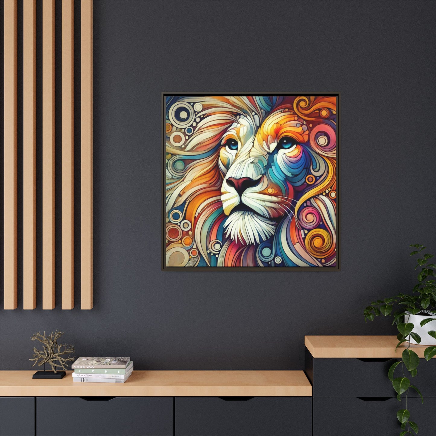 Modern Lion Print Abstract Design Unique Framed Canvas Print King of Jungle Wall Art Animal Lover Gift Nature Lover Decor 3 frame colors