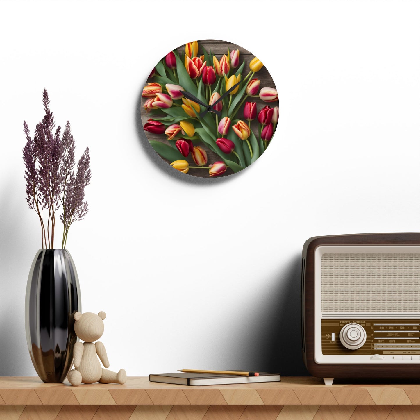 Tulip Design Acrylic Office Clock Unique Colorful Wall Clock for Kitchen or Living Room Nature Lover Gift Flower Art Design