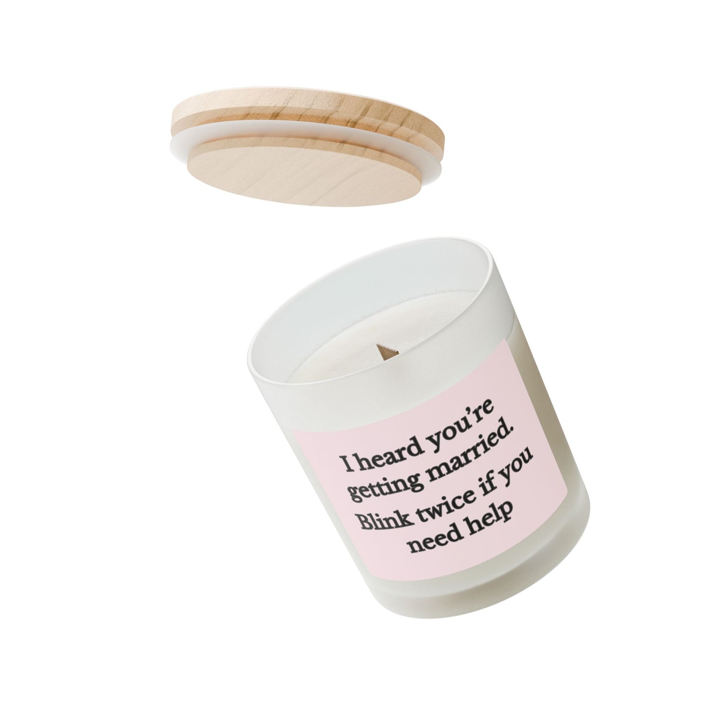 Artisanal Coconut Soy Frosted Glass Candle with Wooden Wick and Raw Maple Lid 11 oz Hand Poured Funny Wedding Candle Marriage Humor