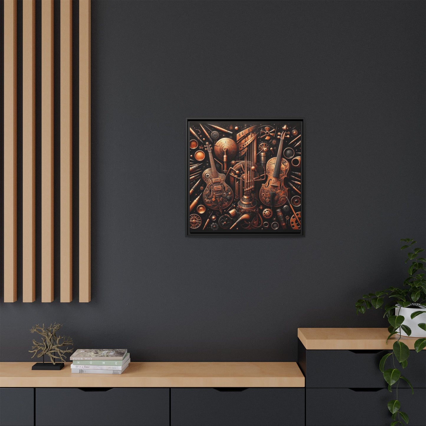 Modern Music-Themed Print Abstract Design Unique Framed Canvas Print Steampunk Wall Art Music Lover Gift Decor 3 frame colors