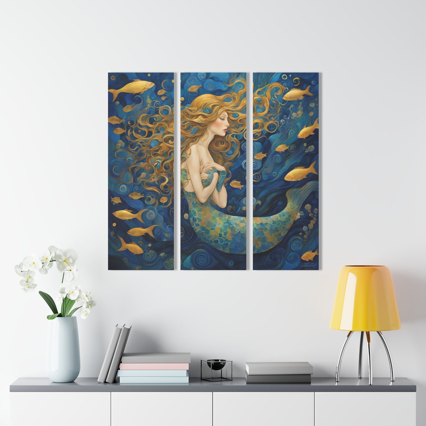 Modern Art Style Mermaid Design Triptych Acrylic Print Oceanic Wall Art Unique Underwater Theme Fairycore Decor