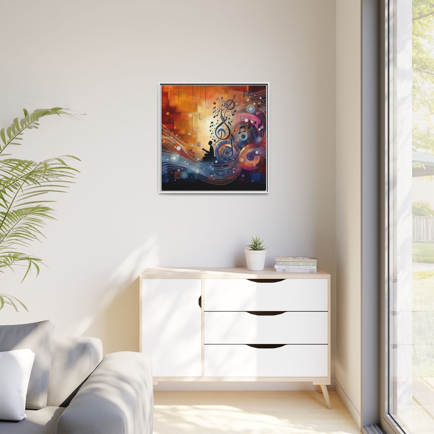 Modern Music-Themed Print Abstract Design Unique Framed Canvas Print Treble Clef Note Wall Art Music Lover Gift Decor 3 frame colors
