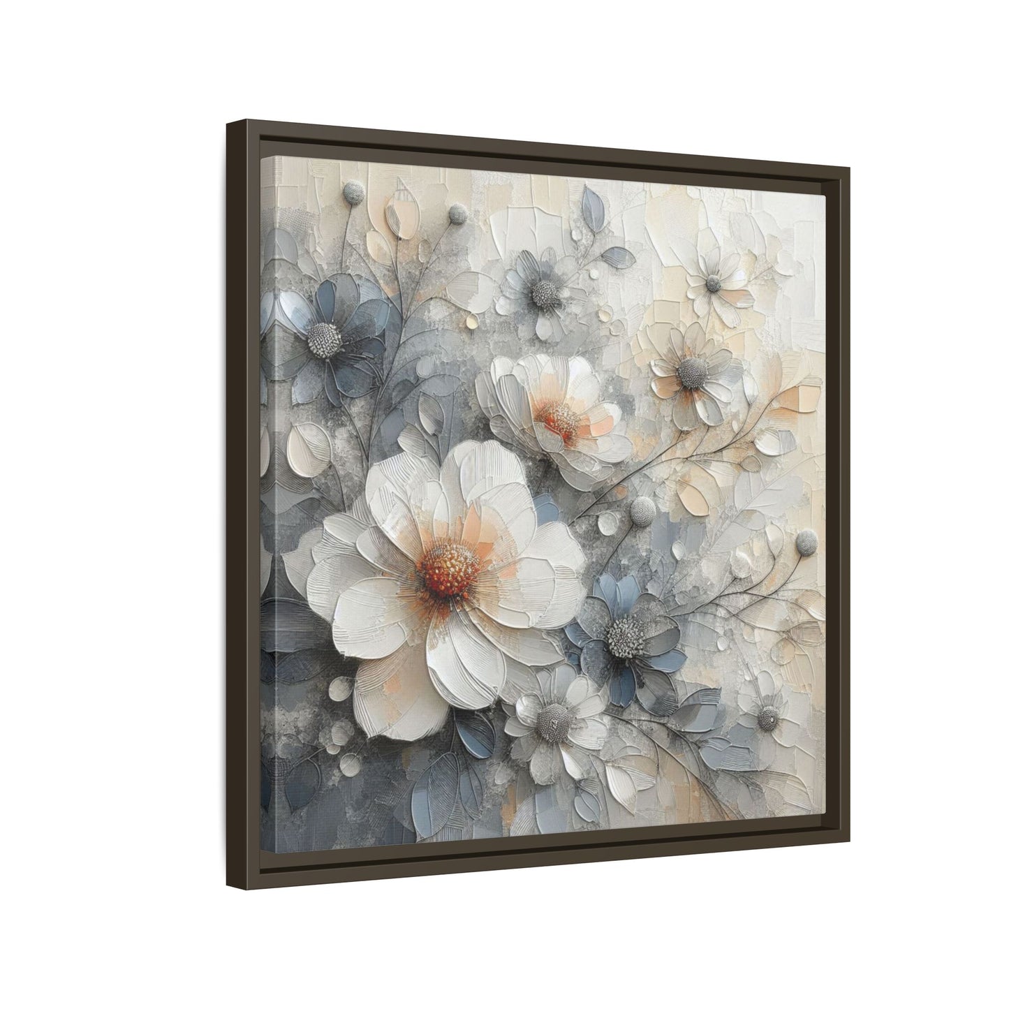 Modern Grey and White Floral Design Unique Framed Canvas Wall Art Flower Lover Gift Nature Lover Gift 3 frame colors