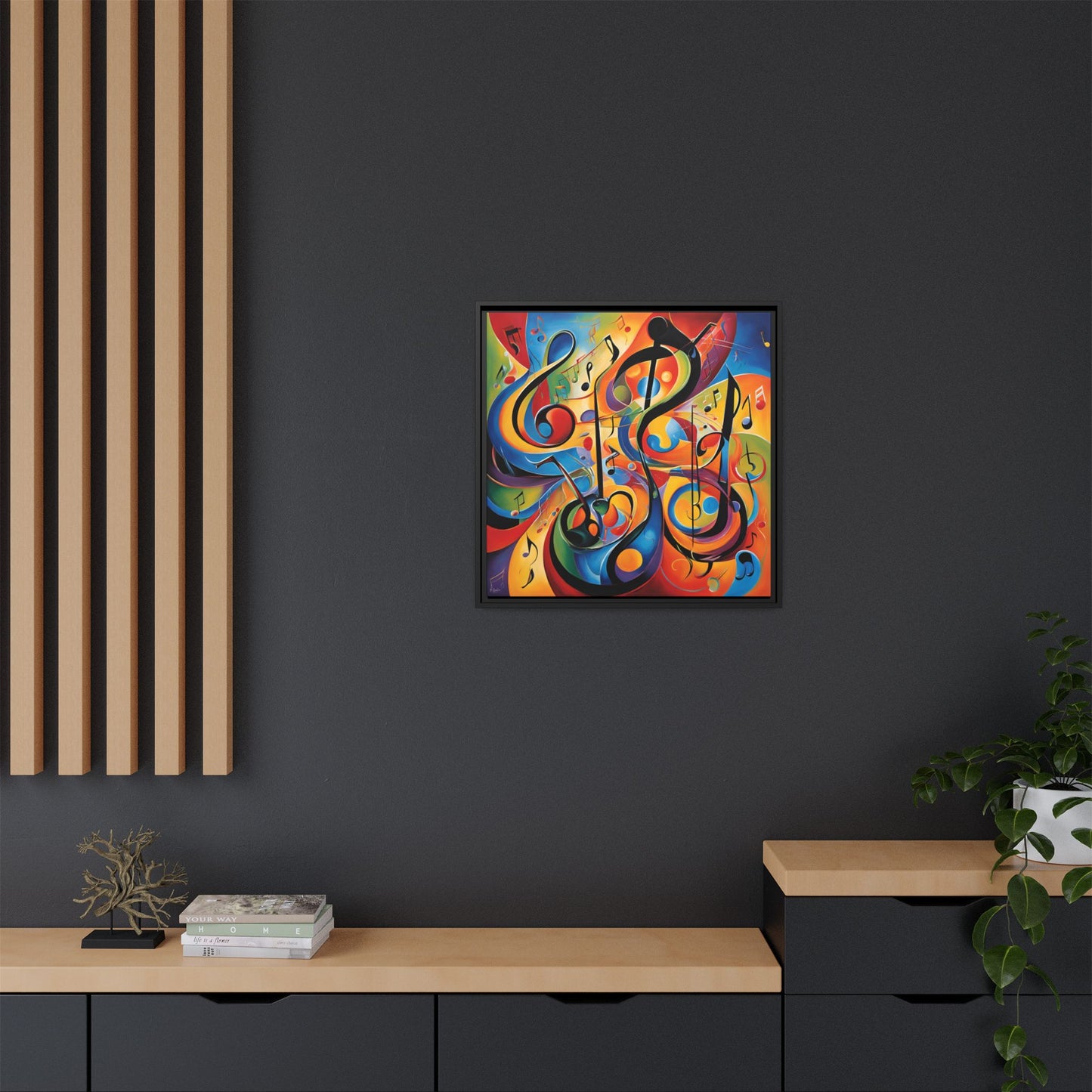 Modern Music-Themed Print Abstract Design Unique Framed Canvas Print Treble Clef Note Wall Art Music Lover Gift Decor 3 frame colors
