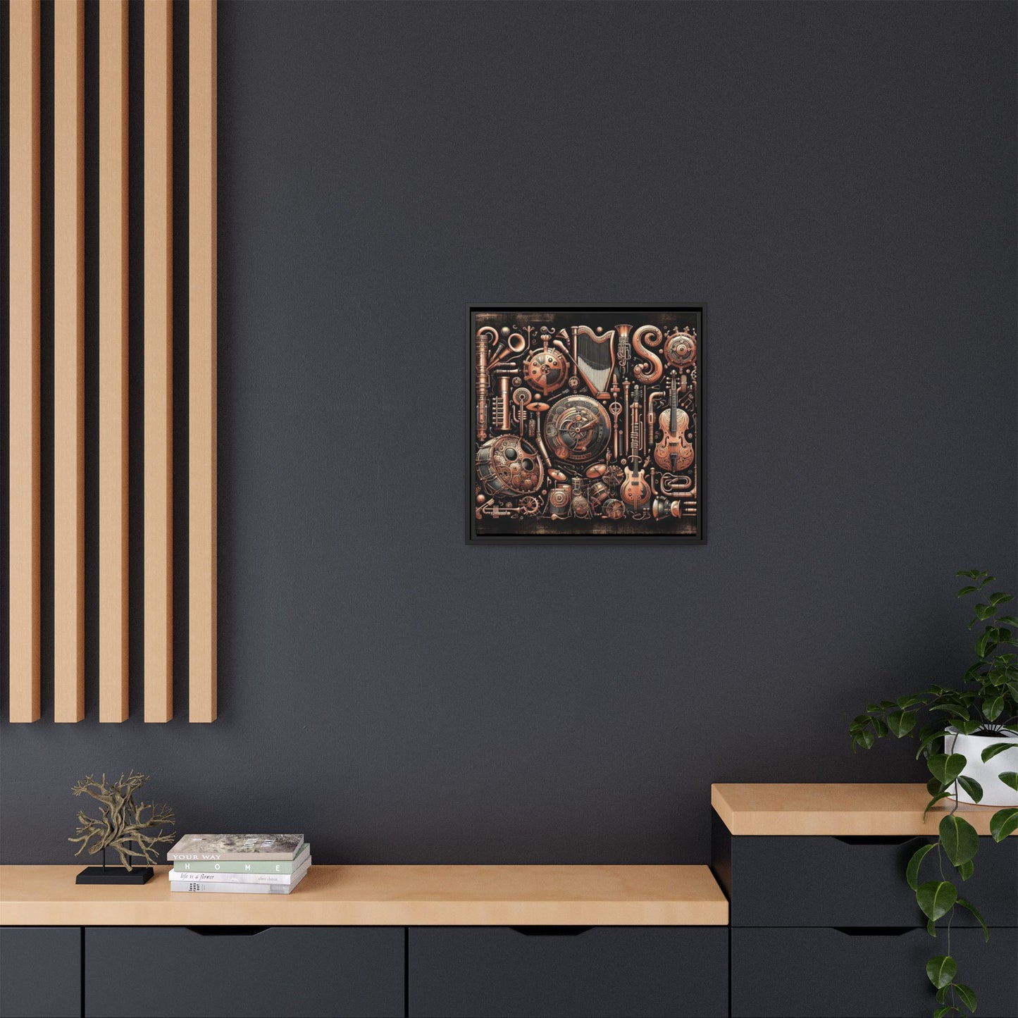 Modern Music-Themed Steampunk Style Print Abstract Design Unique Framed Canvas Print Wall Art Music Lover Gift Decor 3 frame colors