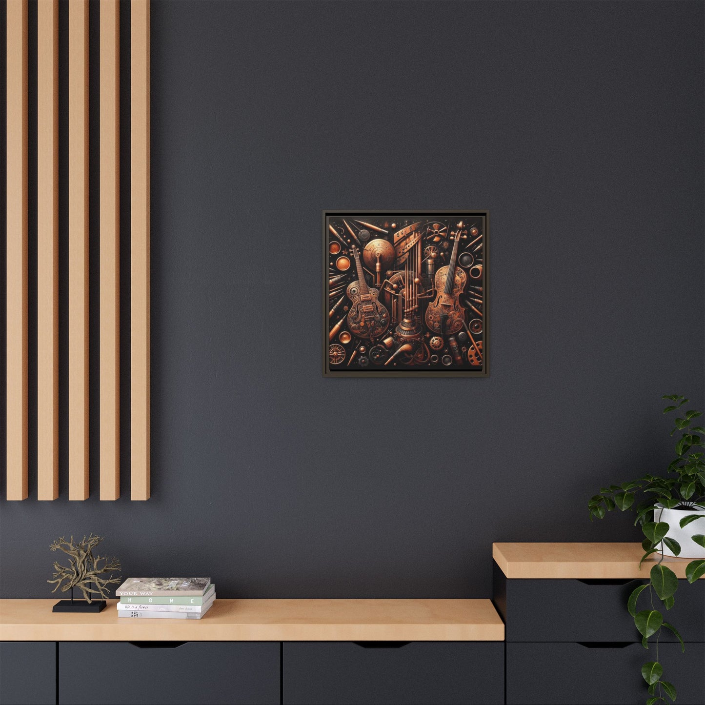 Modern Music-Themed Print Abstract Design Unique Framed Canvas Print Steampunk Wall Art Music Lover Gift Decor 3 frame colors