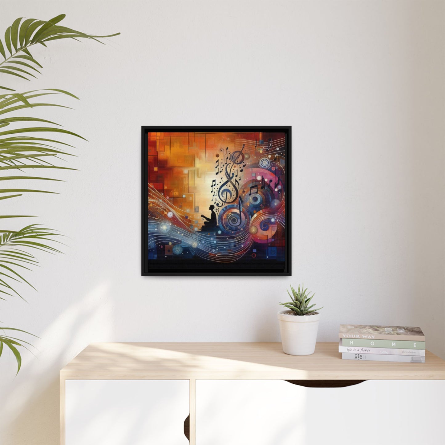 Modern Music-Themed Print Abstract Design Unique Framed Canvas Print Treble Clef Note Wall Art Music Lover Gift Decor 3 frame colors