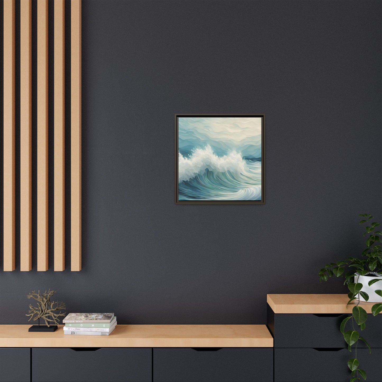 Modern Abstract Wave Design Unique Framed Canvas Wall Art Ocean Beach Gift Nature Lover Gift Underwater Sea Lover Gift 3 frame colors