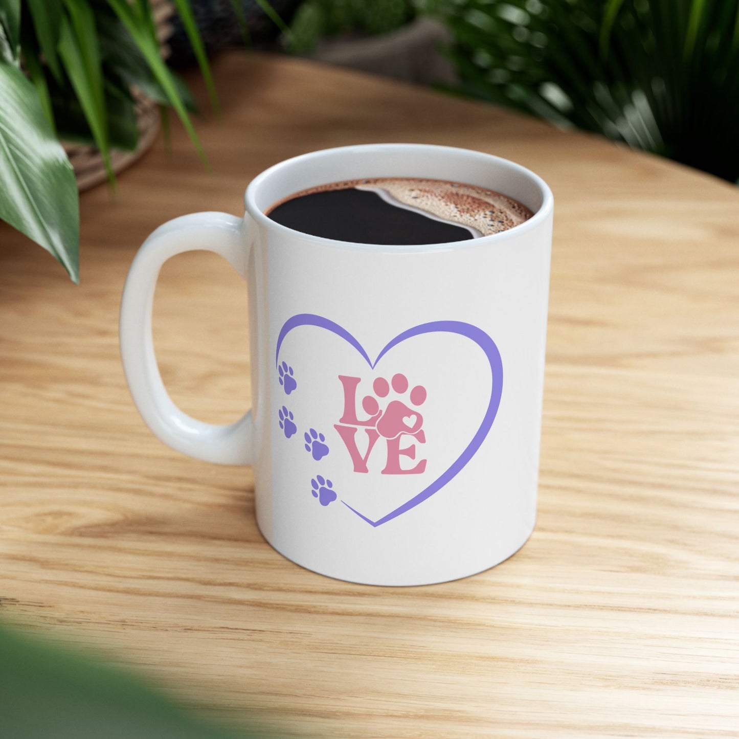 Dog or Cat Lover Ceramic Mug Pet Parent Coffee Mug Animal Lover Paw Print and Heart Gift Mug
