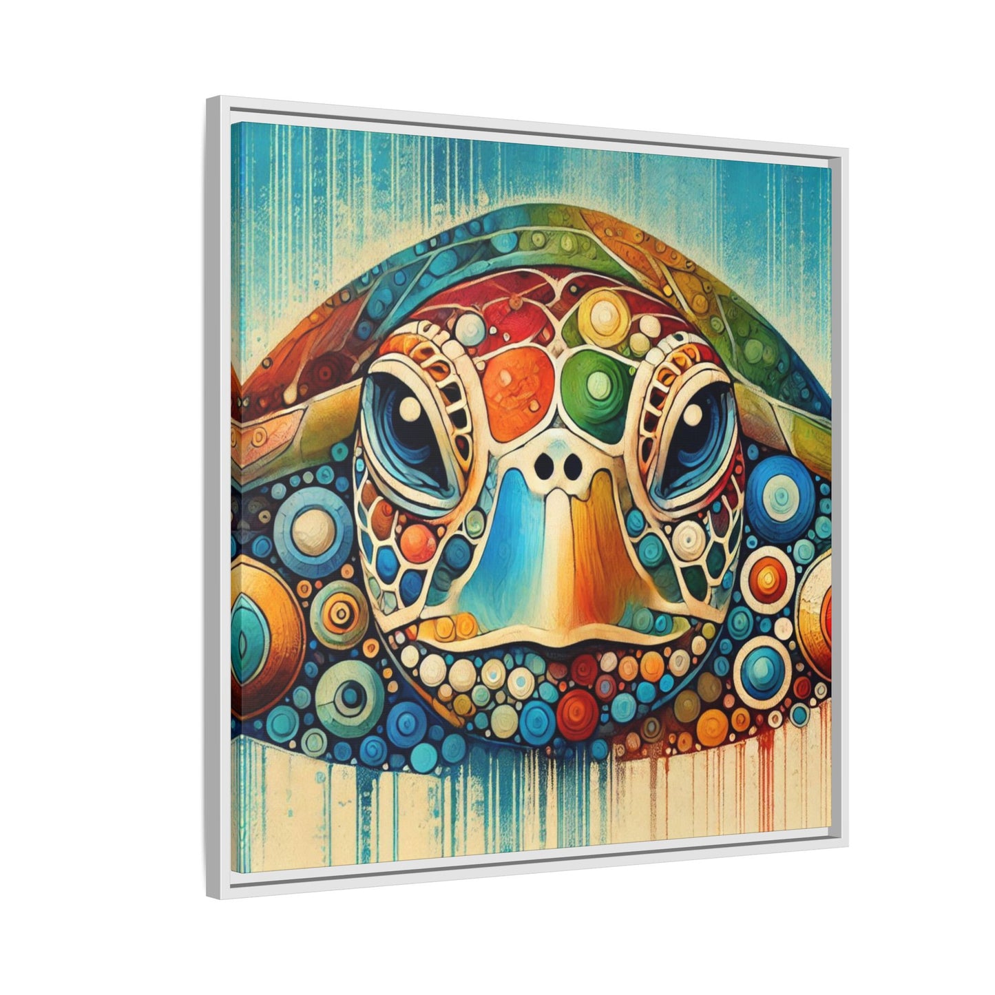 Modern Sea Turtle Print Abstract Design Unique Framed Canvas Print Oceanic Beachy Wall Art Animal Lover Nature Lover Decor 3 frame colors