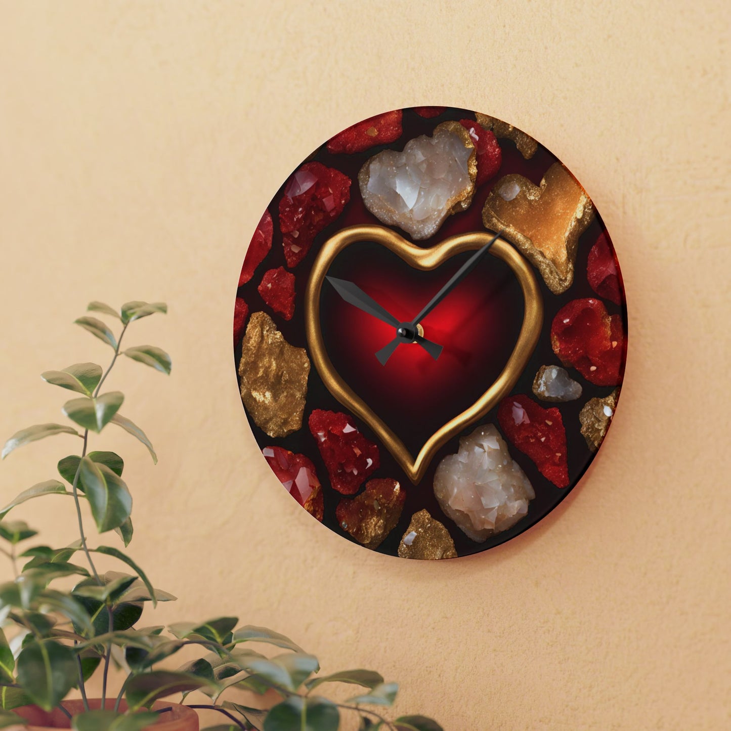 Heart Design Acrylic Office Clock Unique Colorful Wall Clock for Kitchen or Living Room Nature Lover Gift Rock Art Design