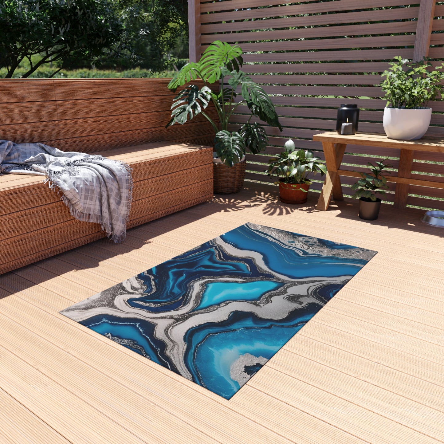 Chenille Outdoor Rug with No-Skid Backing Cozy Outdoor Carpet Patio Decor Gazebo Rug Pool Area Decor Outdoor Kitchen Carpet