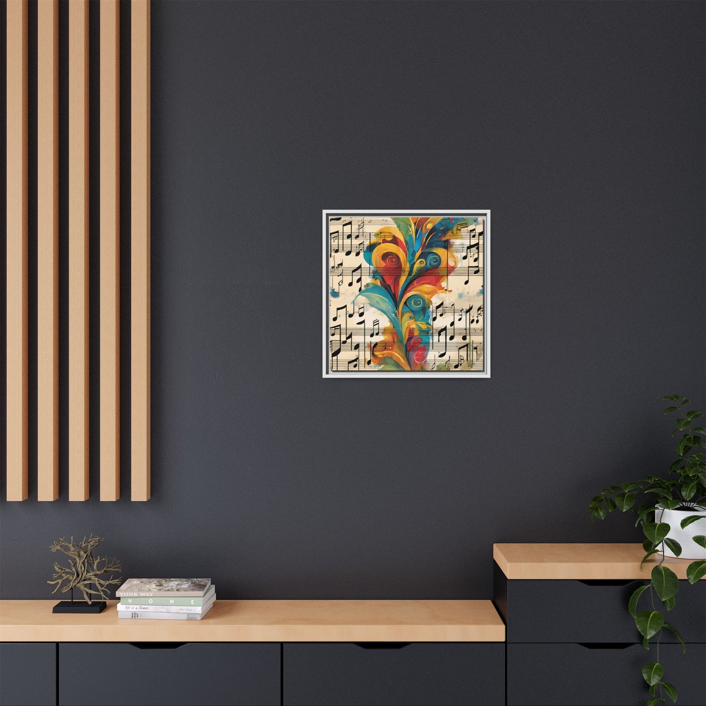Modern Sheet Music-Themed Print Abstract Design Unique Framed Canvas Print Treble Clef Note Wall Art Music Lover Gift Decor 3 frame colors