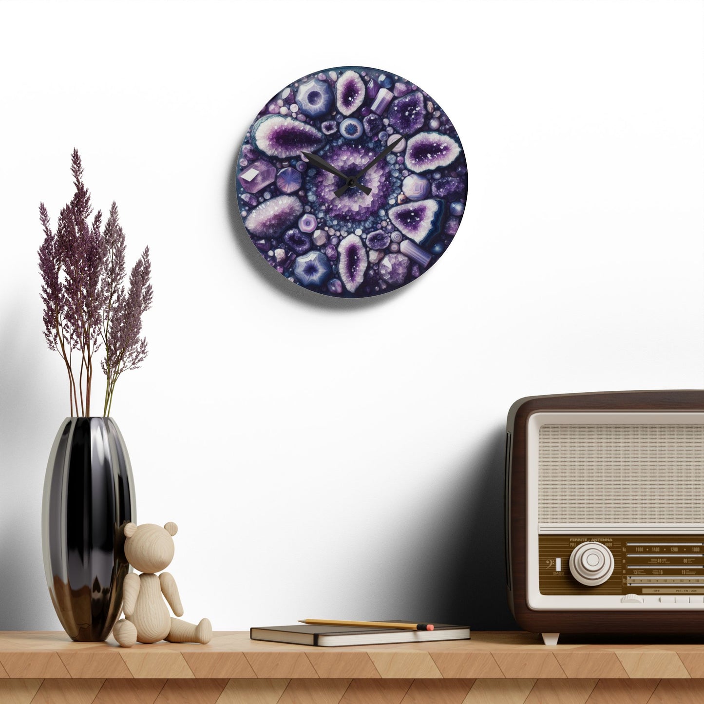 Acrylic Purple Amethyst-Look Geode-Inspired Unique Design Acrylic Wall Clock Agate Crystal Lover Gemologist Gift Nature Lover Rock Gift