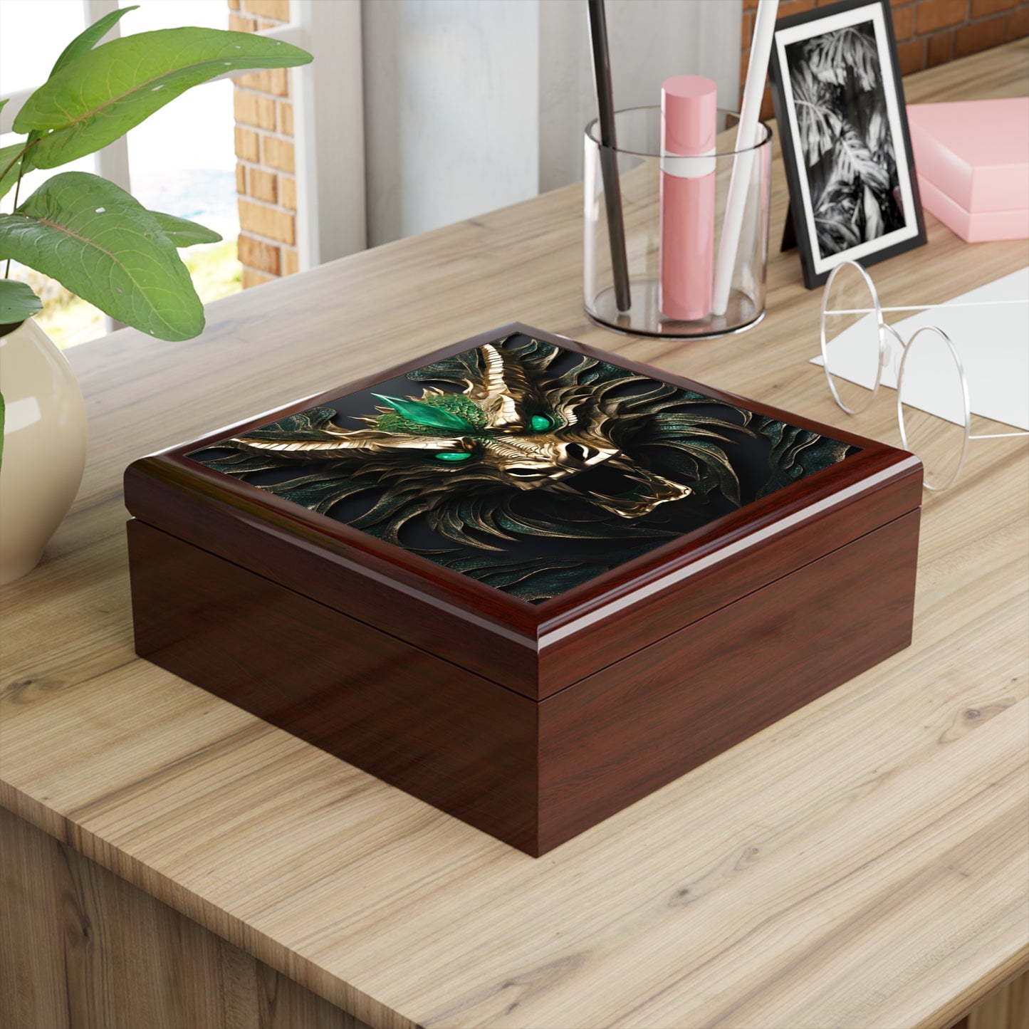 Unique Dragon Fantasy Art Print Mythical Design Jewelry Box Trinket Box Bedroom Dresser Decor Vanity Gift Box - 3 colors to choose from