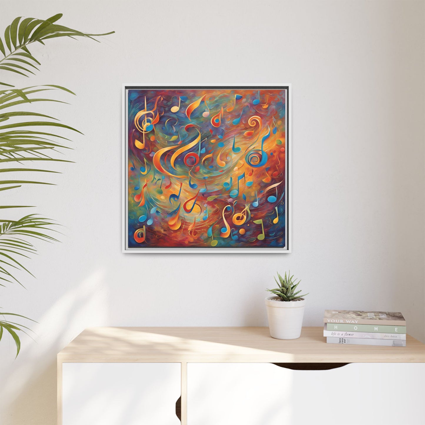 Modern Music-Themed Print Abstract Design Unique Framed Canvas Print Treble Clef Note Wall Art Music Lover Gift Decor 3 frame colors