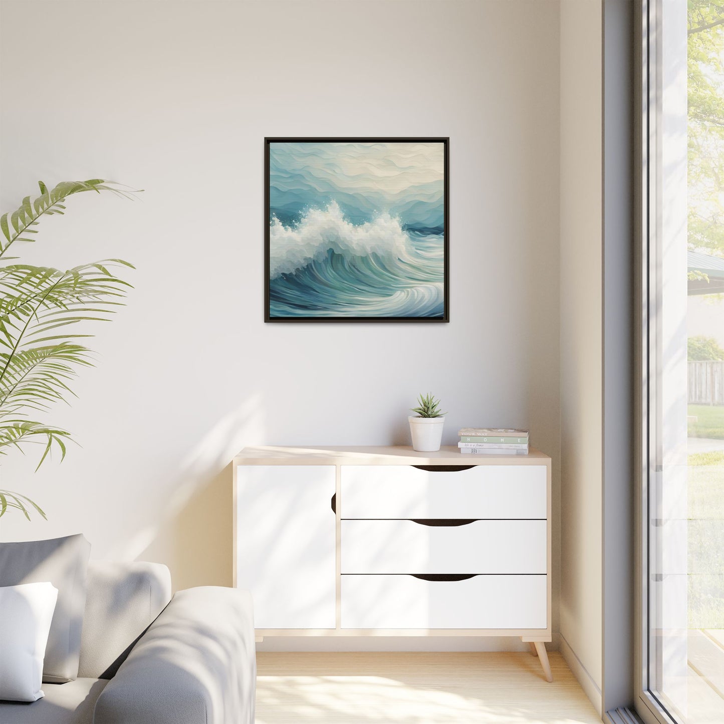 Modern Abstract Wave Design Unique Framed Canvas Wall Art Ocean Beach Gift Nature Lover Gift Underwater Sea Lover Gift 3 frame colors