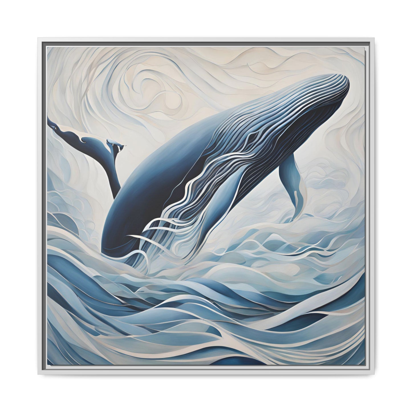 Modern Abstract Whale Wave Design Unique Framed Canvas Wall Art Ocean Beach Gift Nature Lover Gift Underwater Sea Lover Gift 3 frame colors