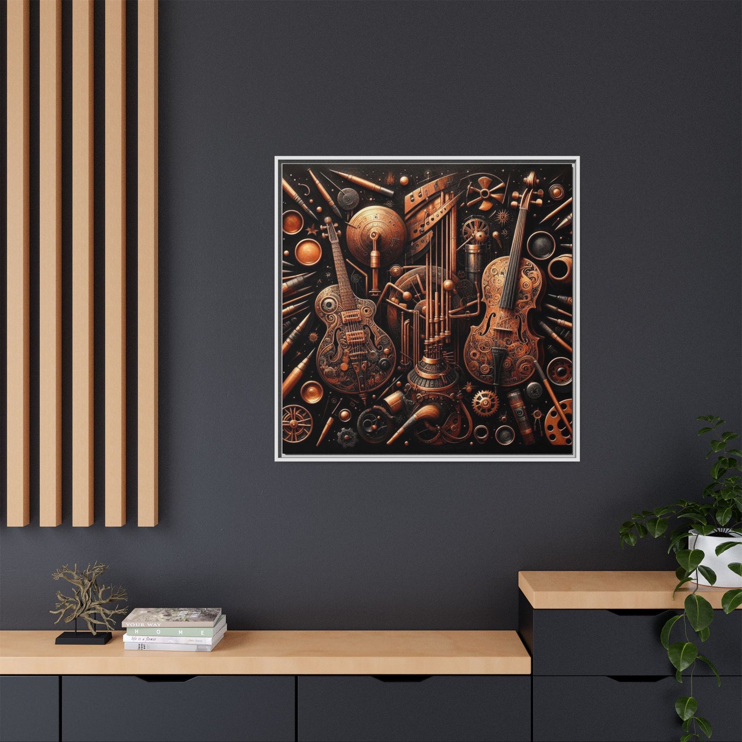 Modern Music-Themed Print Abstract Design Unique Framed Canvas Print Steampunk Wall Art Music Lover Gift Decor 3 frame colors