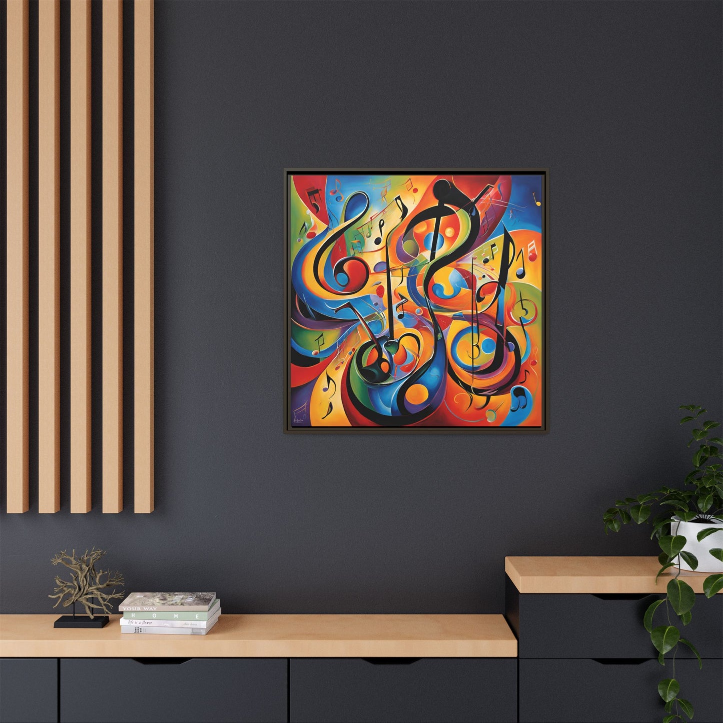 Modern Music-Themed Print Abstract Design Unique Framed Canvas Print Treble Clef Note Wall Art Music Lover Gift Decor 3 frame colors