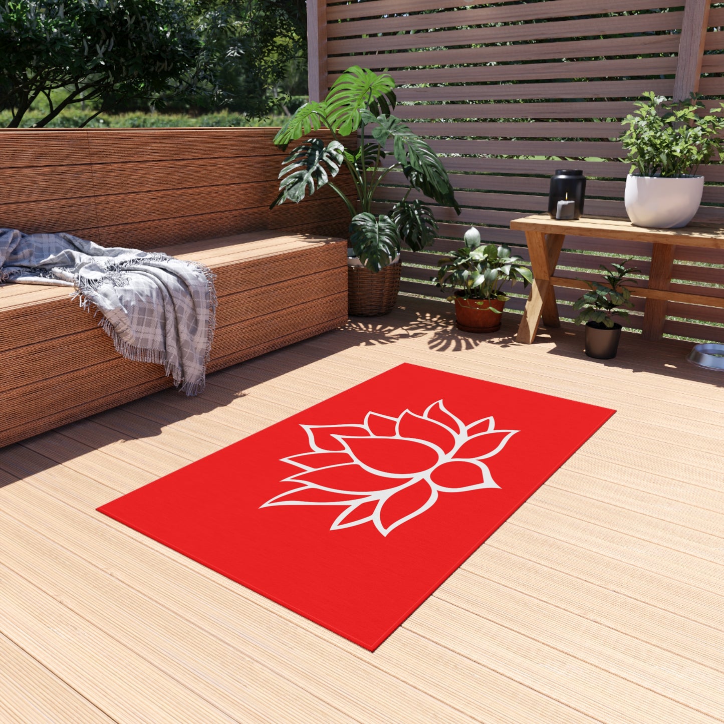 Zen Chenille Outdoor Rug with No-Skid Backing Cozy Outdoor Carpet Lotus Blossom Patio Decor Gazebo Rug Pool Area Decor Outdoor Kitchen Rug