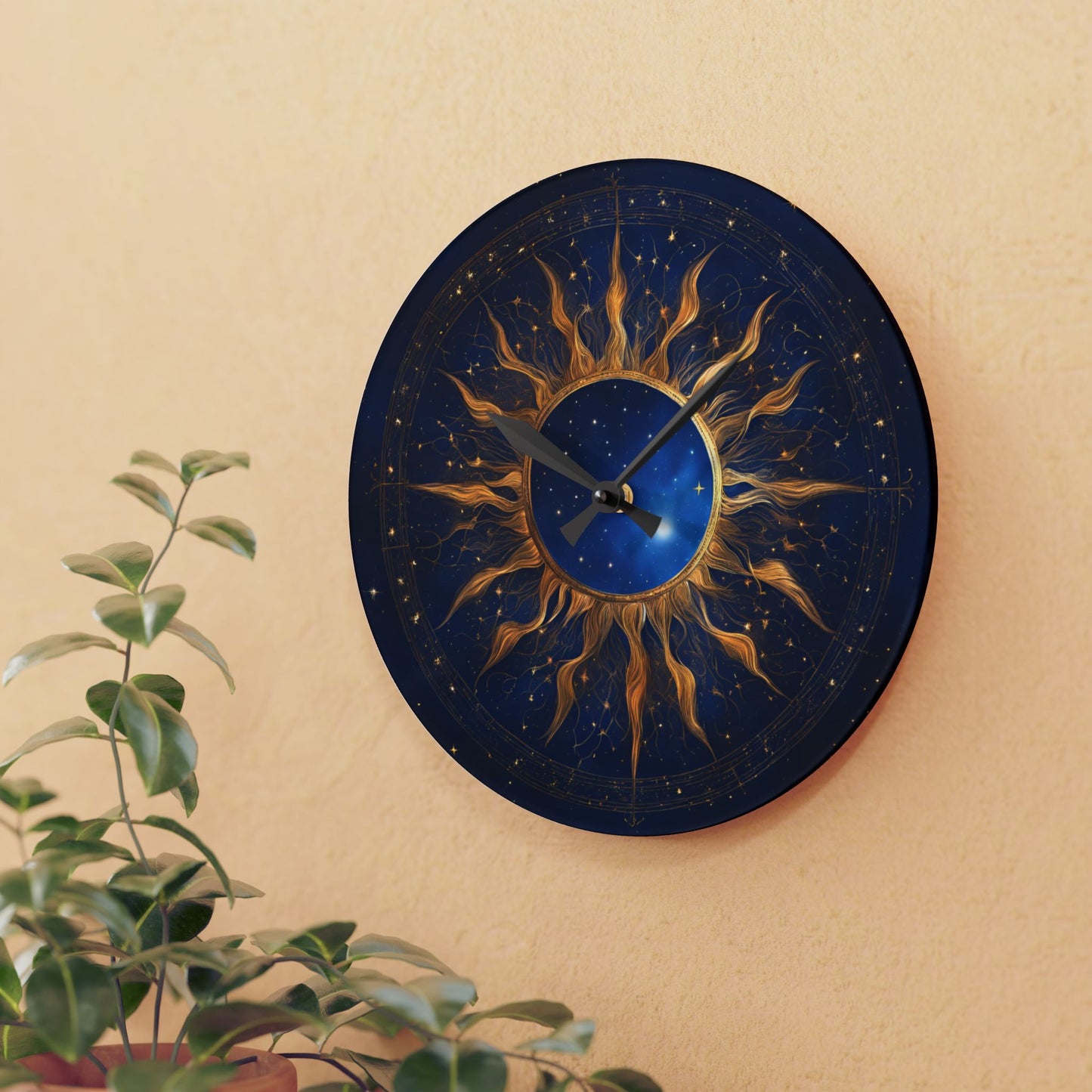Boho Celestial Design Acrylic Office Clock Unique Colorful Wall Clock for Kitchen or Living Room Astrological Blue Moon Gift