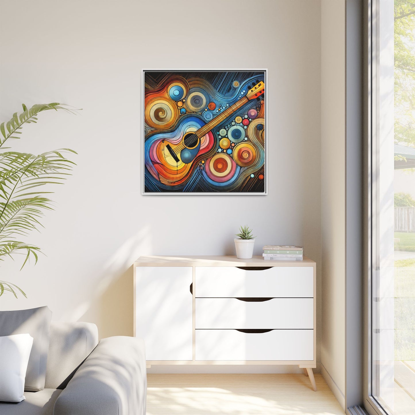 Modern Music-Themed Print Abstract Design Unique Framed Canvas Print Guitar Wall Art Music Lover Gift Decor 3 frame colors