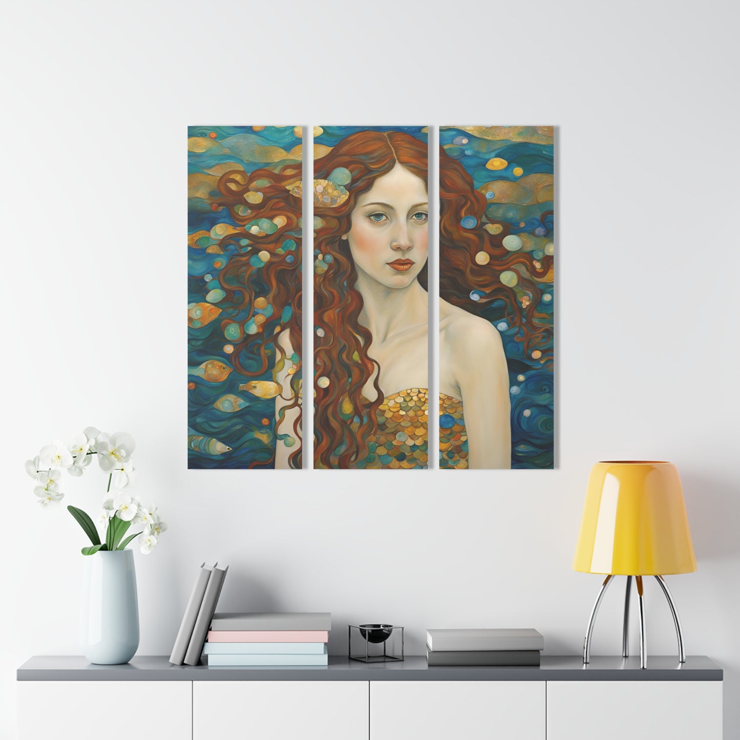 Beautiful Mermaid Face Design Triptych Acrylic Print Wall Art Unique Modern Art Oceanic Wall Decor
