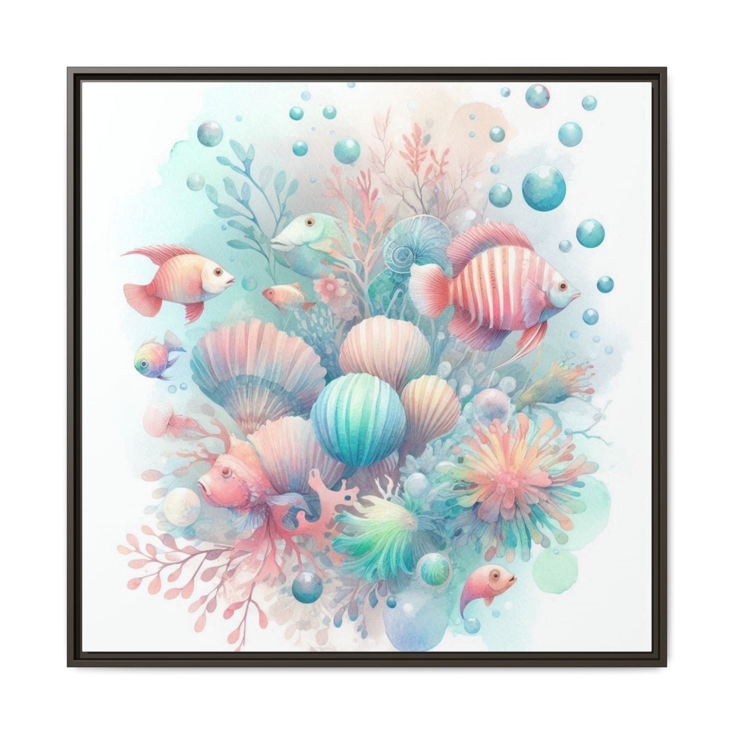 Whimsical Nursery Decor Pastel Underwater Design Unique Sweet Baby Room Framed Canvas Ocean Fish Print Unisex Baby Shower Coral Reef Gift