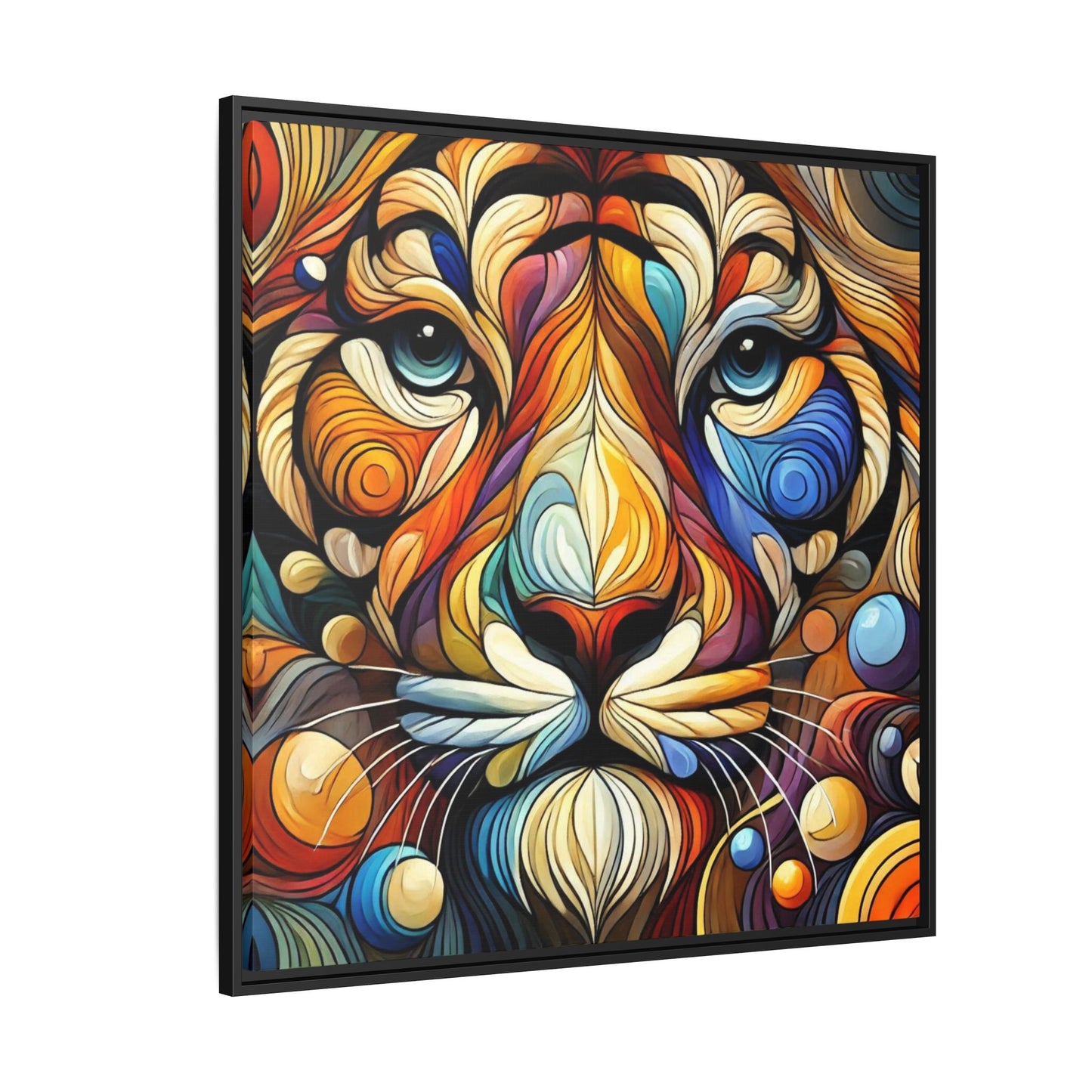 Modern Lion Face Print Abstract Design Unique Framed Canvas Print King of Jungle Wall Art Animal Lover Nature Lover Decor 3 frame colors