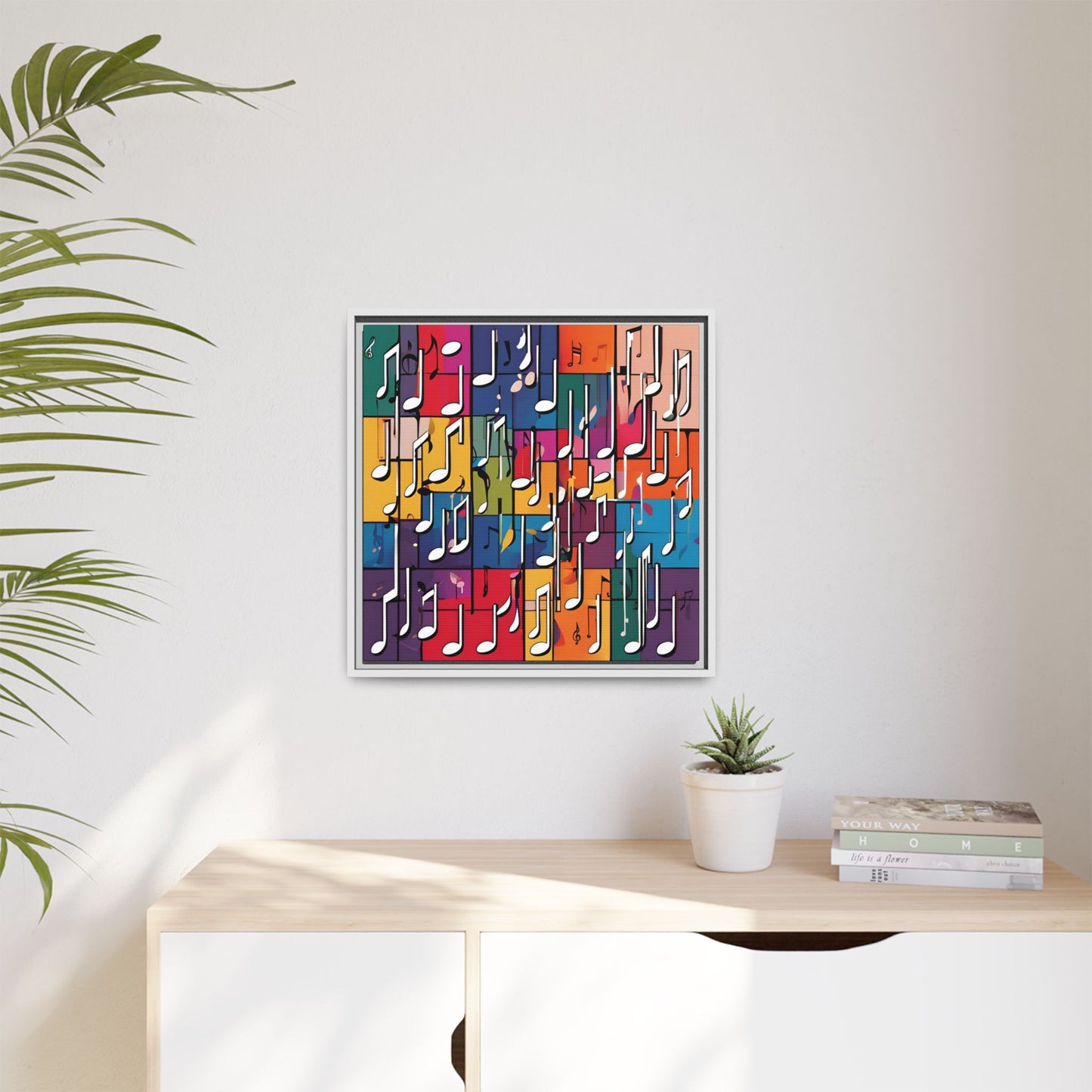 Modern Music-Themed Print Abstract Design Unique Framed Canvas Print Treble Clef Note Wall Art Music Lover Gift Decor 3 frame colors