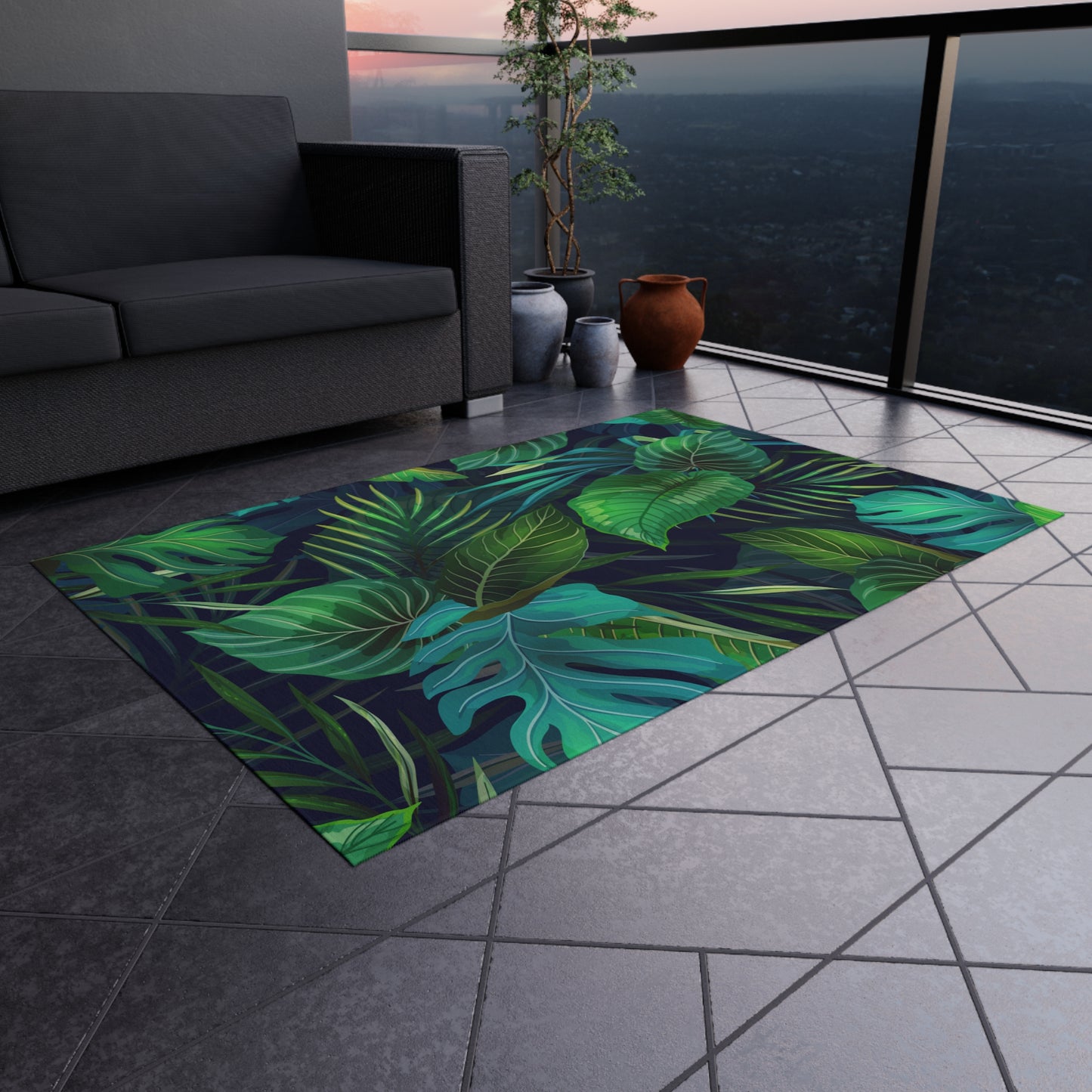 Tropical Chenille Outdoor Rug with No-Skid Backing Cozy Outdoor Carpet Patio Decor Hawaiian Floral Beachy Gazebo Rug Pool Area Decor