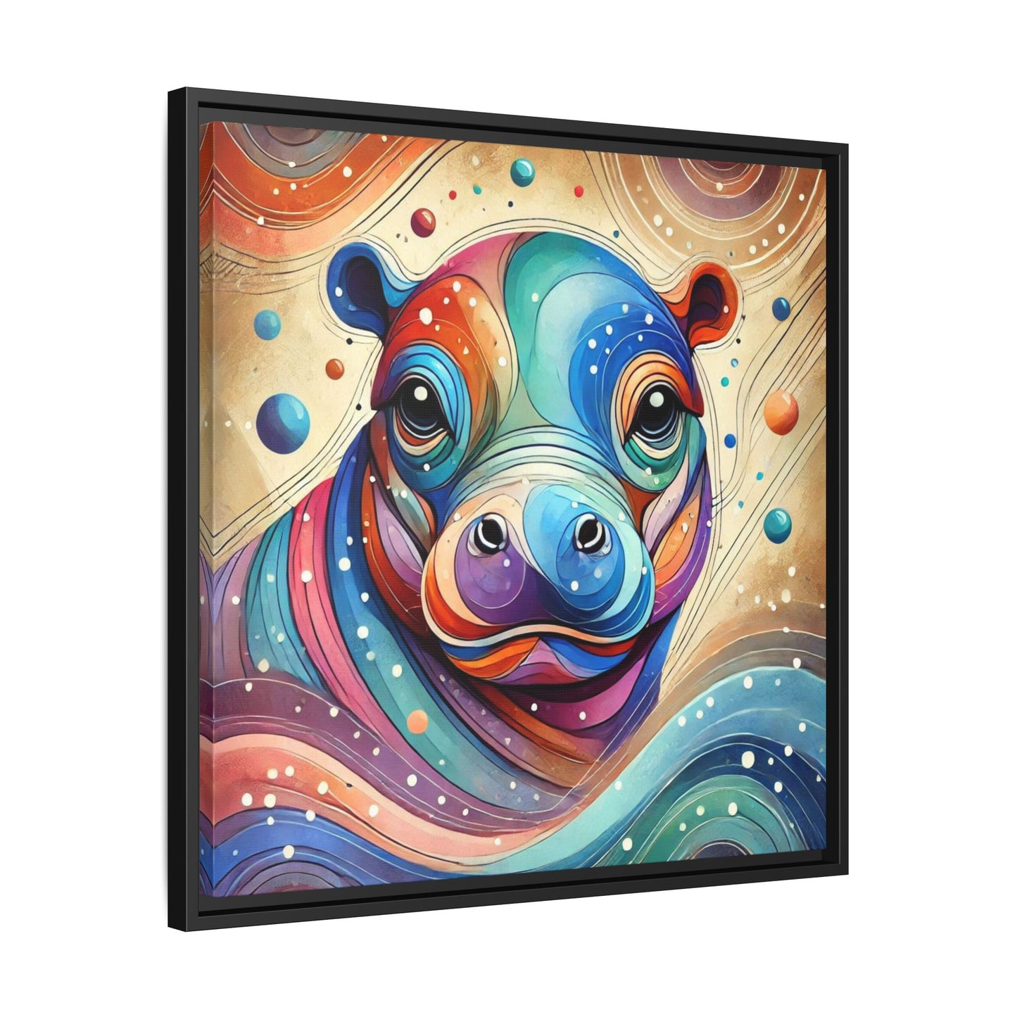 Modern Hippo Print Abstract Design Unique Framed Canvas Print Baby Hippo Wall Art Animal Lover Gift Nature Lover Decor 3 frame colors