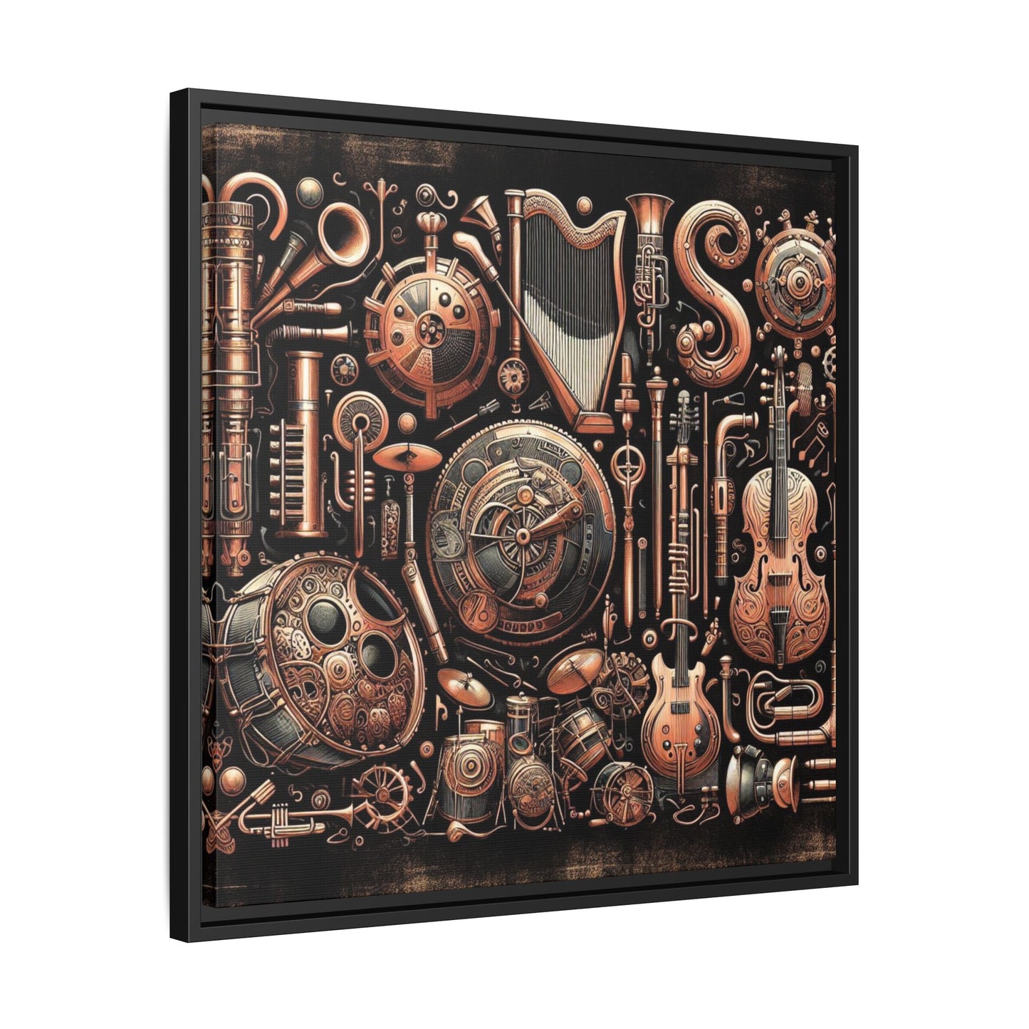 Modern Music-Themed Steampunk Style Print Abstract Design Unique Framed Canvas Print Wall Art Music Lover Gift Decor 3 frame colors