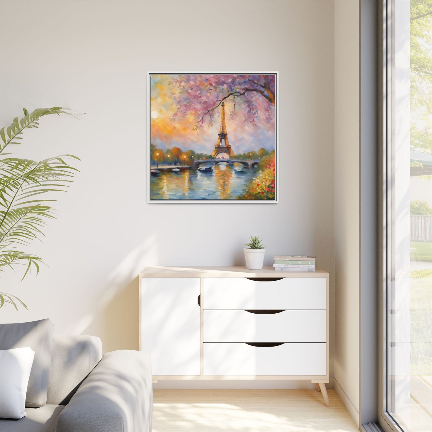 Modern Abstract Eiffel Tower Design Unique Framed Canvas Landscape Wall Art Paris France Gift Nature Lover Gift 3 frame colors