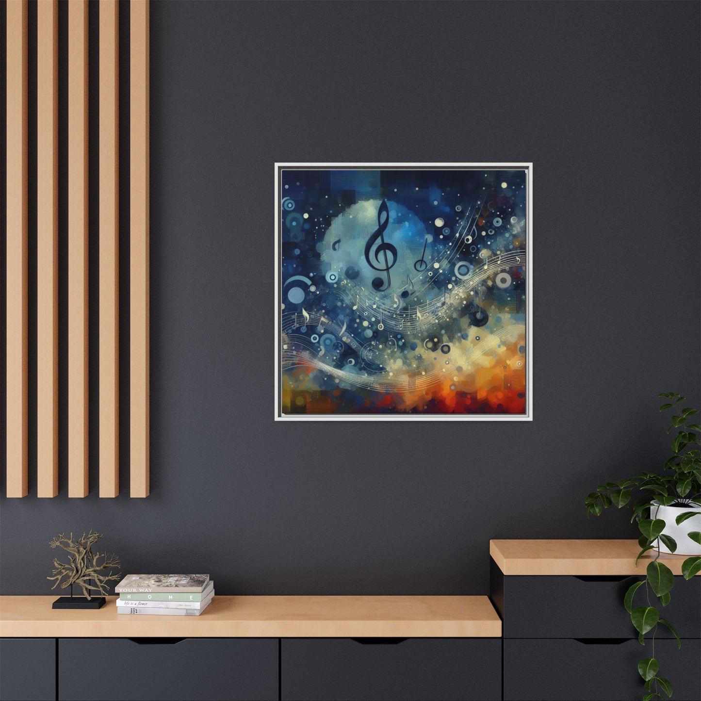 Modern Music-Themed Print Abstract Design Unique Framed Canvas Print Treble Clef Note Wall Art Music Lover Gift Decor 3 frame colors