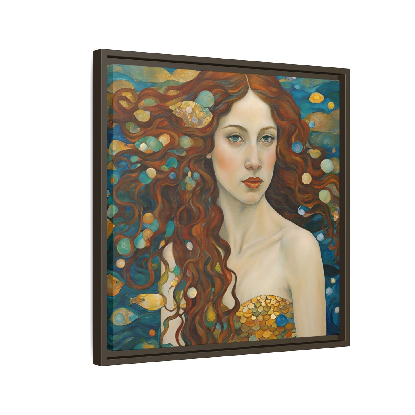 Modern Abstract Mermaid Design Unique Framed Canvas Oceanic Wall Art Underwater Gold Fish Anime Gift Nature Lover Gift 3 frame colors