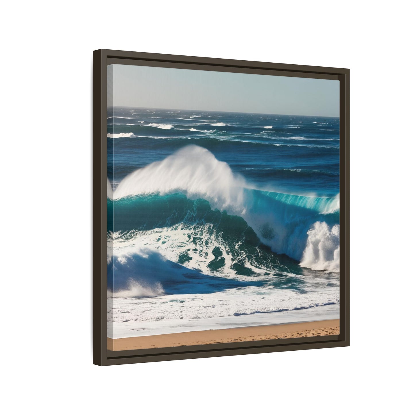 Peaceful Ocean Waves at the Beach Calm Sunny Day Framed Canvas Wall Art Vacation Oceanic Gift Nature Lover Zen Decor Gift 3 frame colors